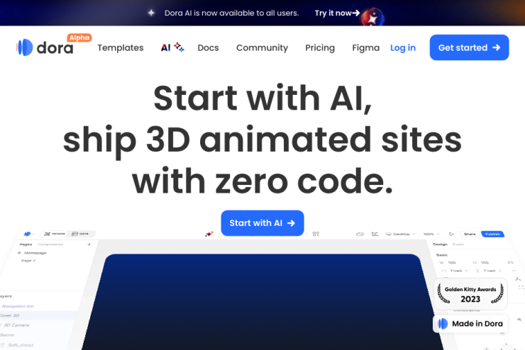 Crie sites animados em 3D de forma fácil e rápida com a ajuda da inteligência artificial.