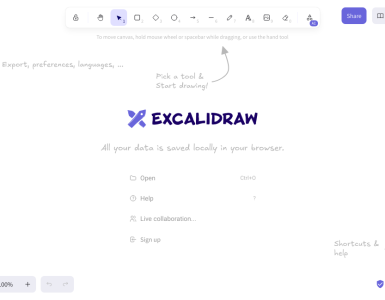 Uma lousa virtual de código aberto que permite desenhar e colaborar de forma simples e intuitiva