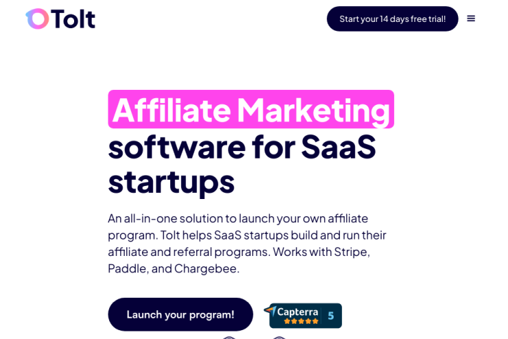 Software de marketing de afiliados voltado para startups de SaaS