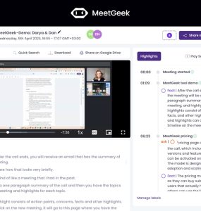 Gravação e transcrição automática de reuniões pelo MeetGeek