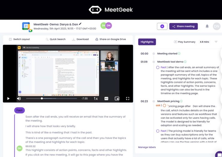 Gravação e transcrição automática de reuniões pelo MeetGeek