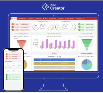 Interface do Zoho Creator mostrando ferramentas para criar aplicativos no-code.