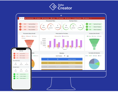 Interface do Zoho Creator mostrando ferramentas para criar aplicativos no-code.