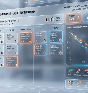 Dashboard do Zoho Sprints para gestão ágil e Scrum