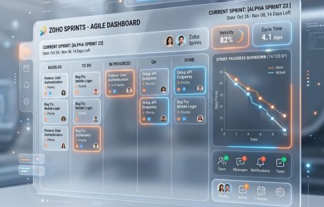 Dashboard do Zoho Sprints para gestão ágil e Scrum