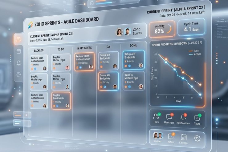 Dashboard do Zoho Sprints para gestão ágil e Scrum